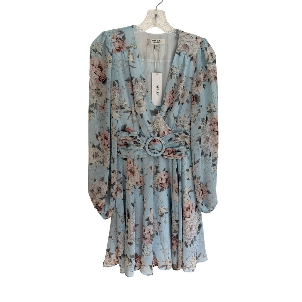 Ever New Stevie Belted Skater Dress Sky Peony Blossom Blue Floral Mini USA 0 NEW